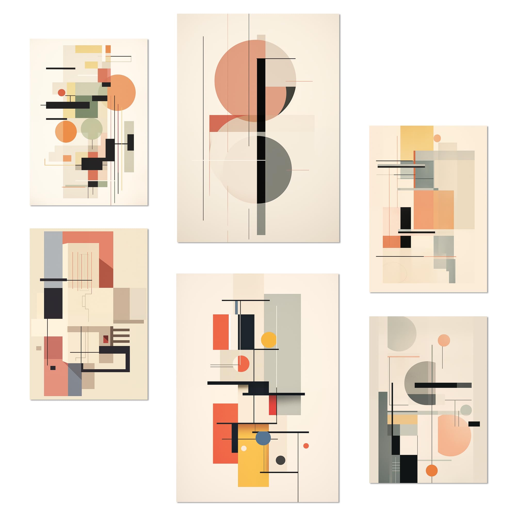 Nacnic Set of 6 Bauhaus Pastel Colors Pink Light Blue Gray Posters with design illustration to decorate the walls of home. Rooms, office, shop and business. Painting in A3 and A4 size. Frameless.