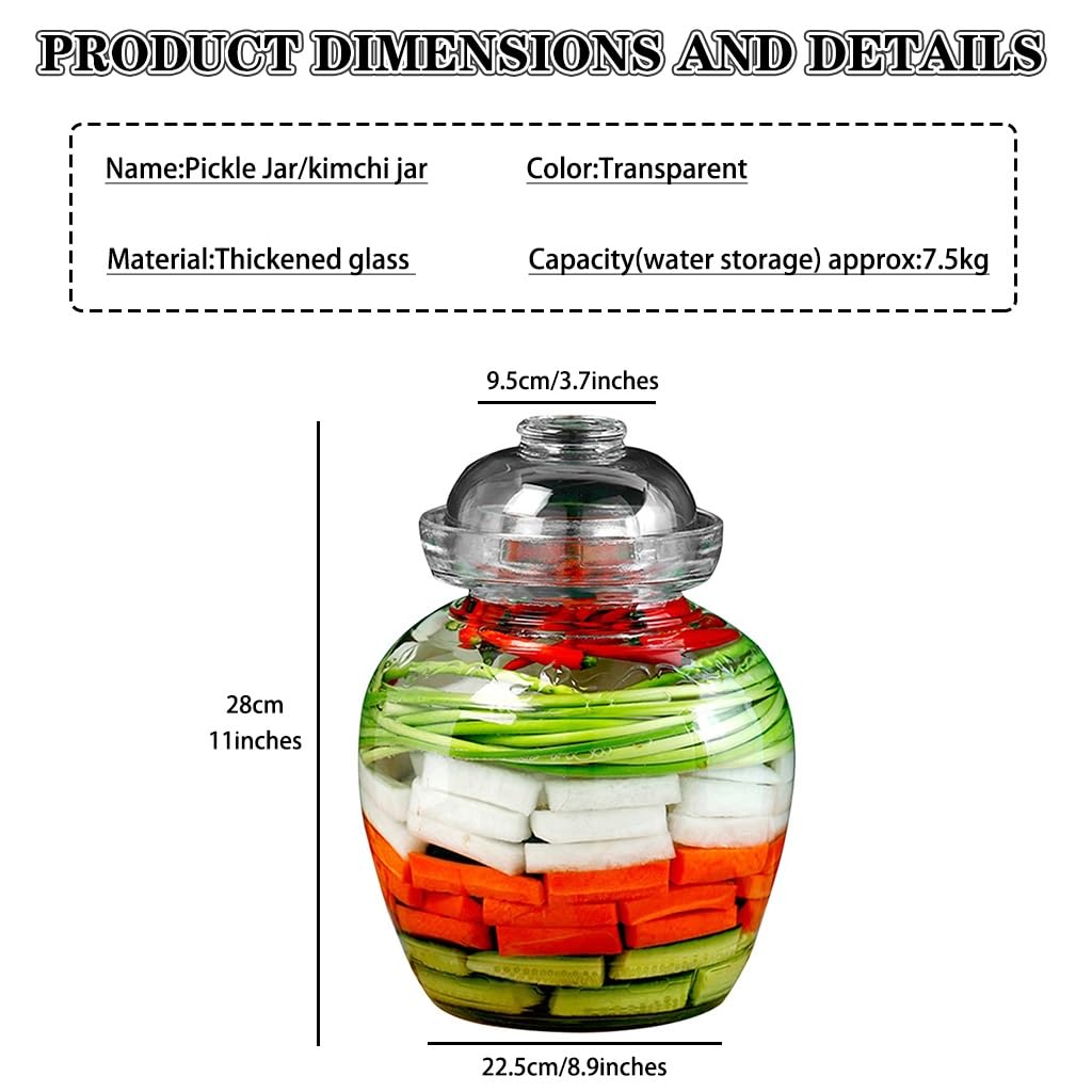 Gärtopf Einmachglas Mit 4 Fassungsvermögen, Kimchi-Glas Aus Transparentem Und Sichtbarem Glas, wasserdichte Gärgläser, Pilze/Blumenkohl(7.5kg)