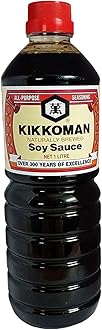 Kikkoman Naturally Brewed Soy Sauce - 1 Litre | Made in Japan, All Purpose Seasoning - 4 ingredients- Soy Beans, Salt, Water, Wheat | Vegetarian, No Added Colour or Preservatives, 1000 Grams