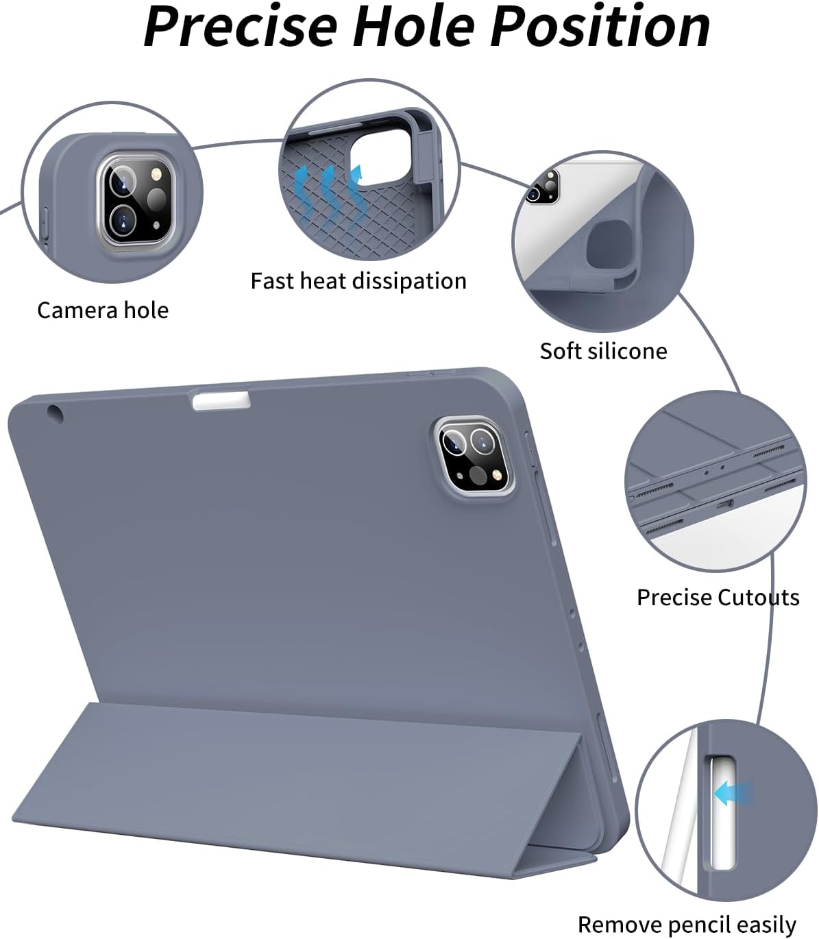 New Case for iPad Pro 12.9 inch 6th/5th/4th Generation 2022/2021/2020 with Pencil Holder, Smart Stand Case with Soft TPU Back Cover for iPad Air 13 inch 2024, Auto Sleep/Wake, Purple Gray