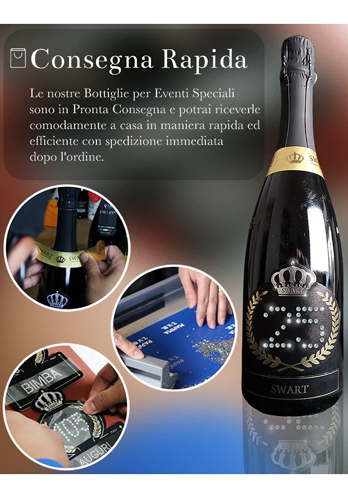 Swart - Idea regalo per compleanno - Bottiglia Tanti Auguri da 0,75L - Etichetta personalizzata con autentici cristalli - spumante Italiano di alta qualità