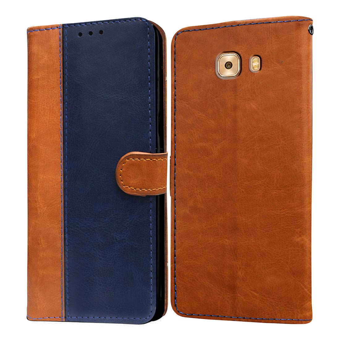 Casotec Flip Cover for Samsung Galaxy C9 Pro | Premium Leather Finish | Inbuilt Pockets & Stand | Flip Case for Samsung Galaxy C9 Pro (Camel and Blue) (B0B9YLS4Y9) Amazon Price History, Amazon Price Tracker