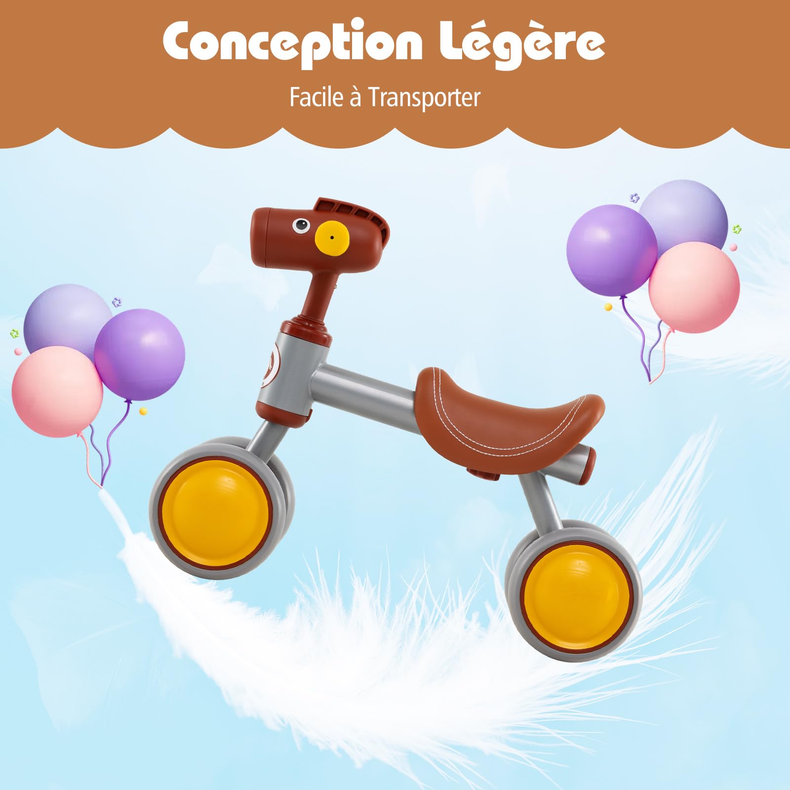 COSTWAY Draisienne Bébé Légère en Forme Tête de Cheval avec Siège & Guidon, Vélo Bébé sans Pédales de 18-36 Mois avec 4 Roues en EVA, Charge 25kg, Vélo d'Équilibre pour Garçons et Filles