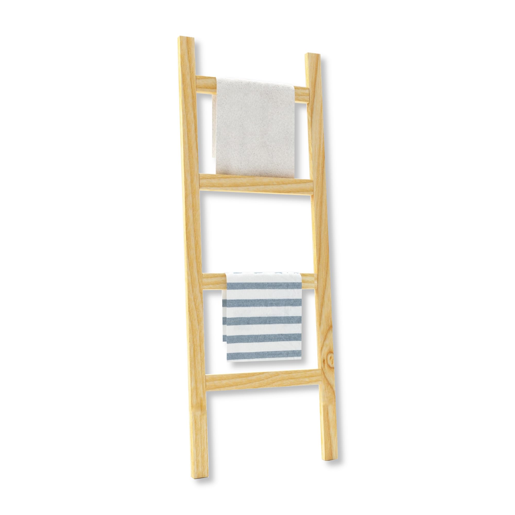 [en.casa] Scala Porta Asciugamani da Bagno Portasciugamani da Terra a Forma di Scala a 4 Pioli 120 x 47 cm Legno di Pino - Naturale