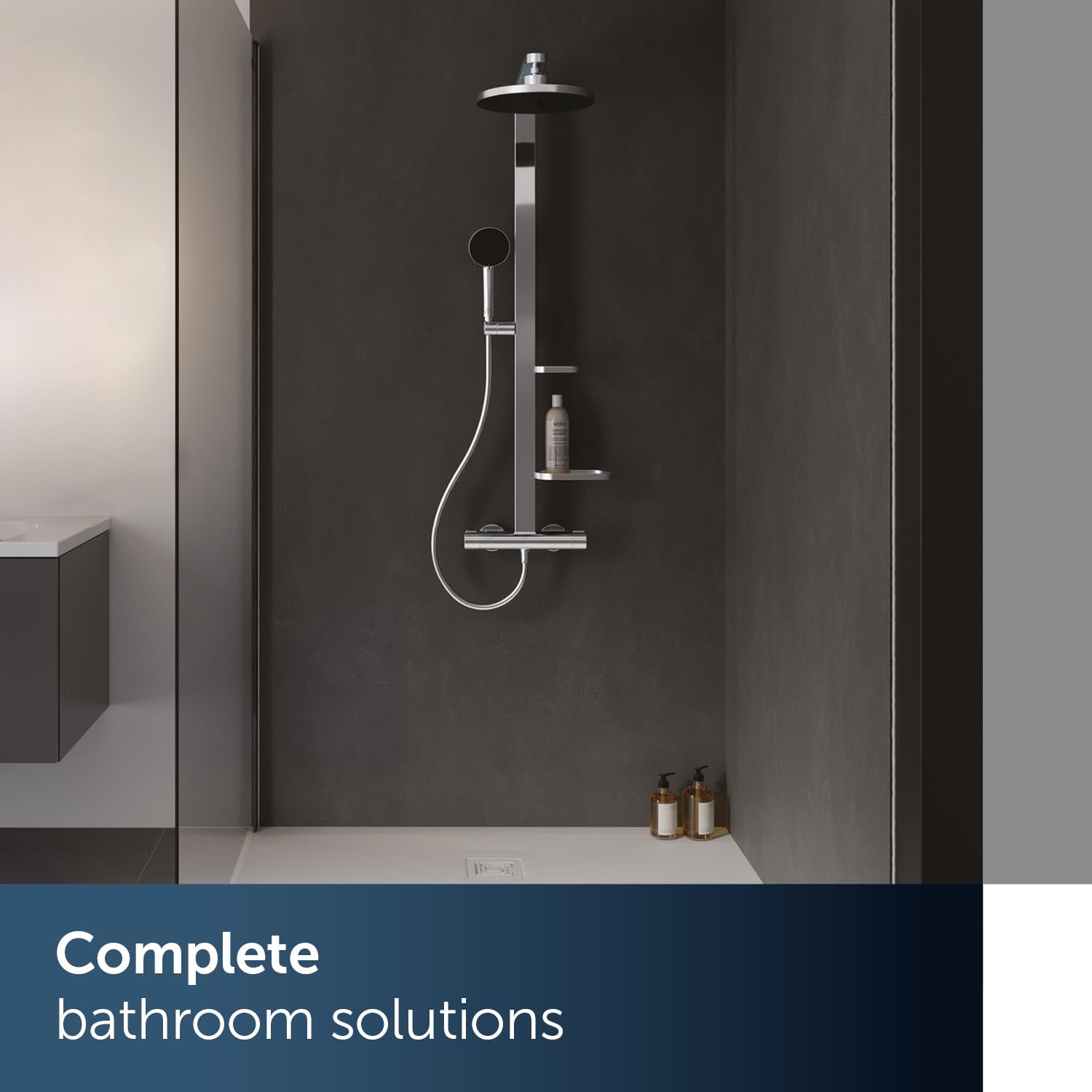 Ideal Standard Ceratherm Alu+ kolumna prysznicowa, wykonana w 100% z aluminium pochodzącego z recyklingu, prysznic oszczędzający wodę ze zmiennymi dyszami i ochroną przed oparzeniami - chrom (356 x