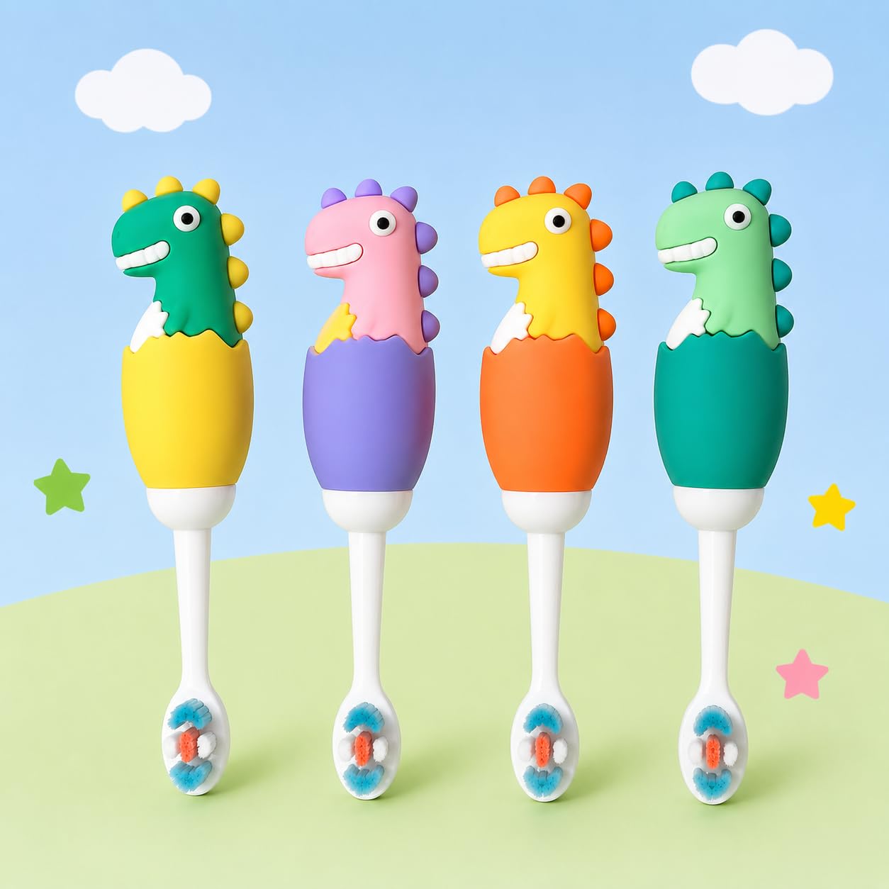 Cots and Cuddles Cute 3D Dino in Egg Kids Toothbrush Animal Design – Ultra Soft Bristles, Gentle on Gums, Manual Toothbrush for 3-6 Years, Easy Grip Handle, Pack of 2 (Random Color)-image-33