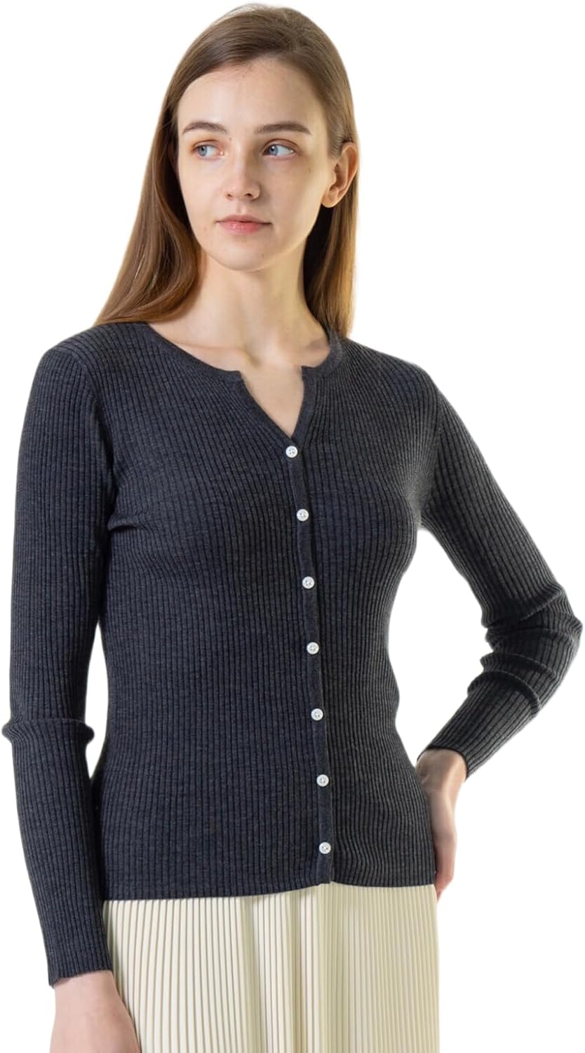 Women's 100% Merino Wool Sweater Women Cardigan, Lightweight Button Down V Neck Long Sleeve All Season Travel