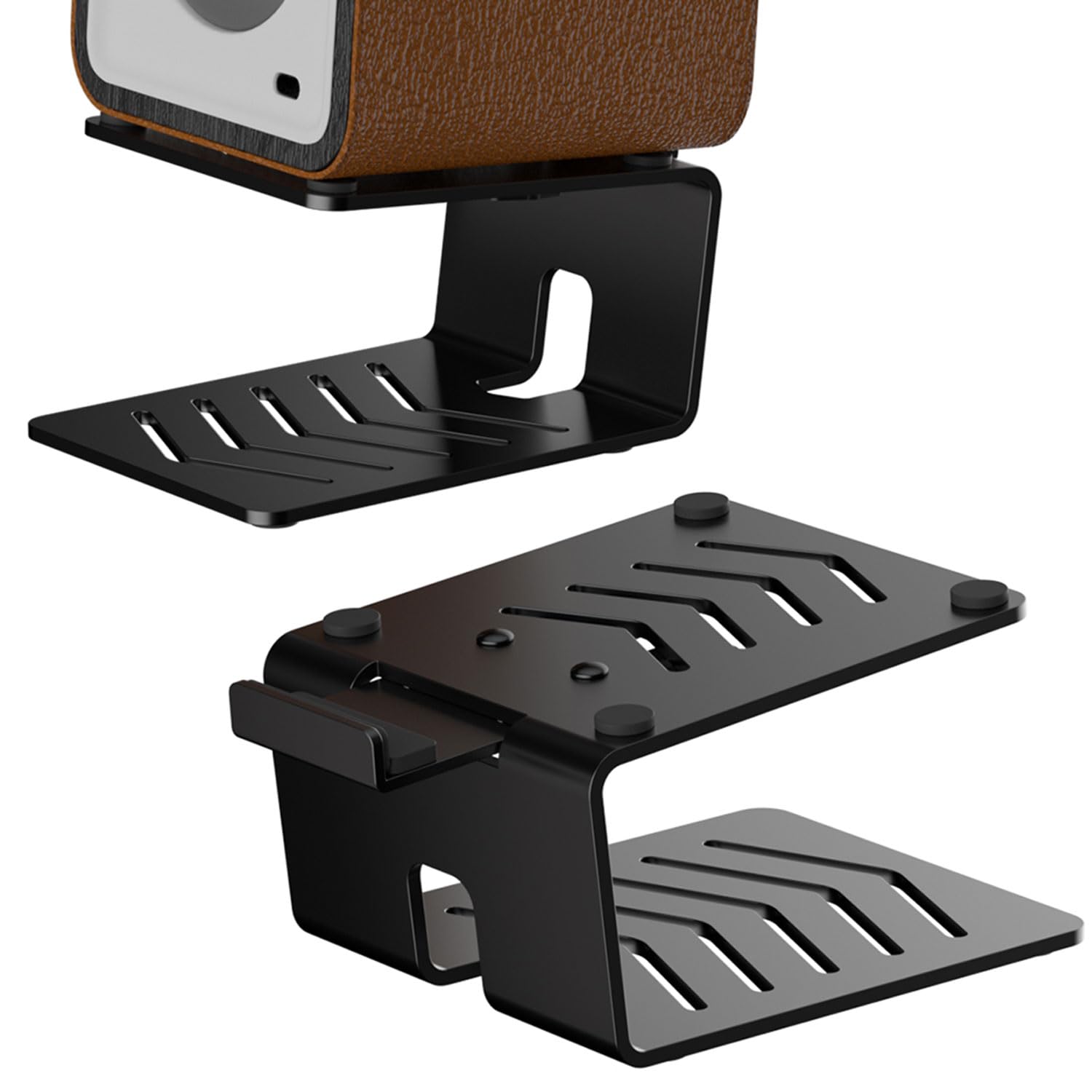 suptek 1 paio di supporti per altoparlanti da tavolo con cuscinetti di assorbimento delle vibrazioni, coppia di supporti per altoparlanti in metallo, supportano fino a 15 kg ciascuno, supporto audio