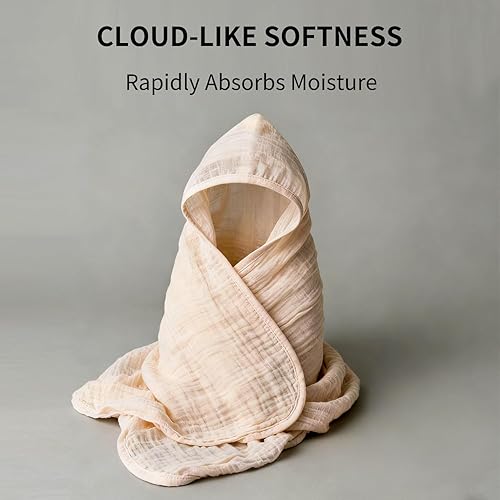 Miniatura 2 de Toallas de baño de muselina con capucha para bebé, paquete de 2 toallas 100% algodón orgánico para bebés, bebés, niños pequeños, 32 x 32 pulgadas,