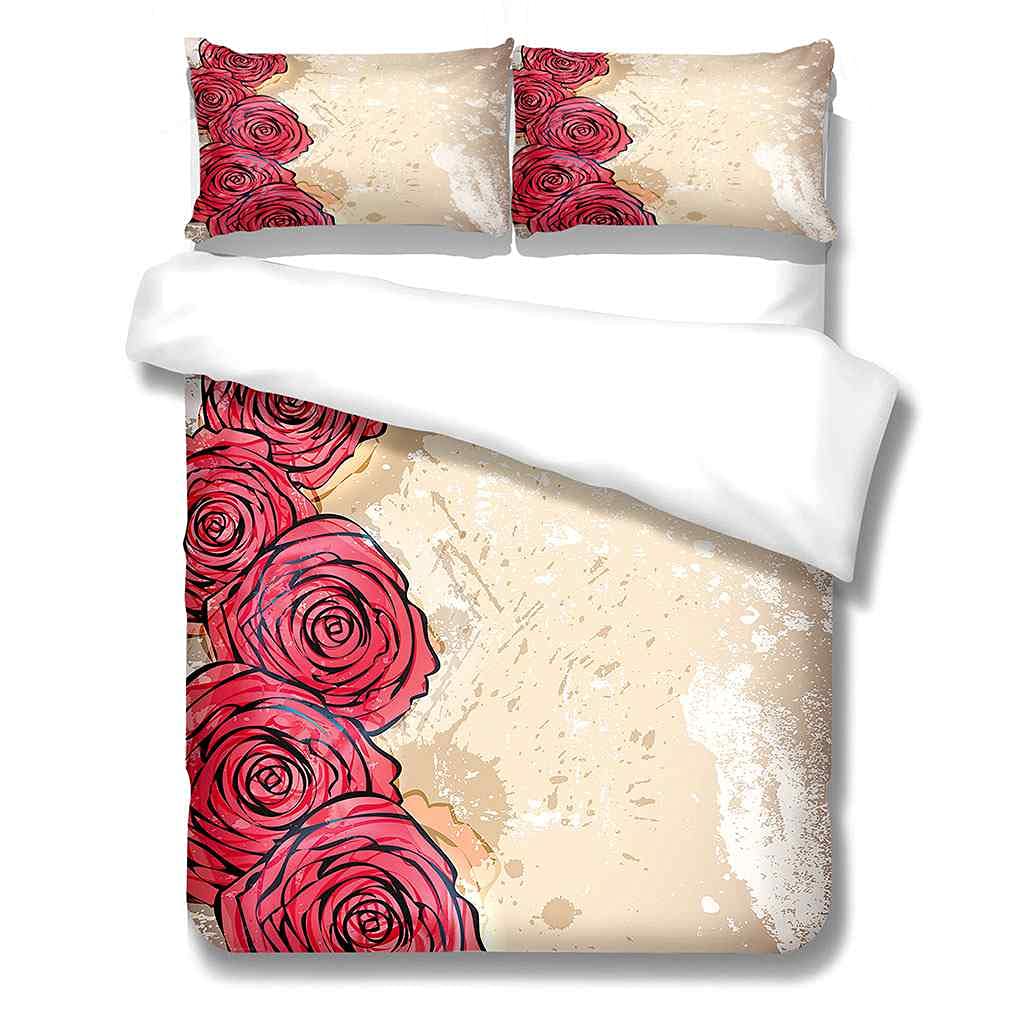 King Size 230 x 220 cm nadruk 3D czerwony wzór róży zestaw poszewek na kołdrę dla chłopców dziewcząt dorosłych zestaw pościeli z 2 poszewkami na poduszki łatwa pielęgnacja mikrofibra poszewka na kołdrę z zamkiem błyskawicznym