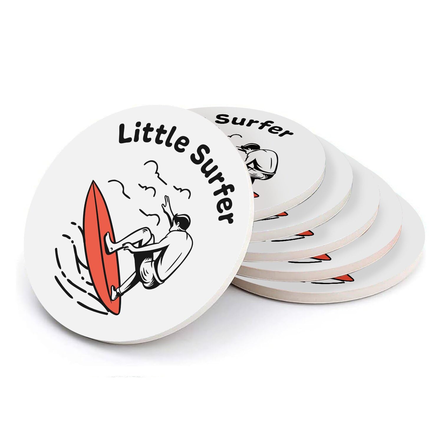 Sous-verre ronds en céramique Little Surfer déco plage pour table et salon