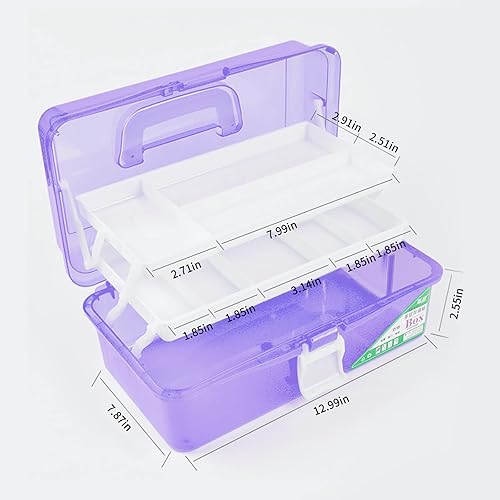 Miniatura 3 de Zhousensen Caja de almacenamiento transparente de tres capas de 13 pulgadas, organizador de manualidades, caja de herramientas plegable con asa,