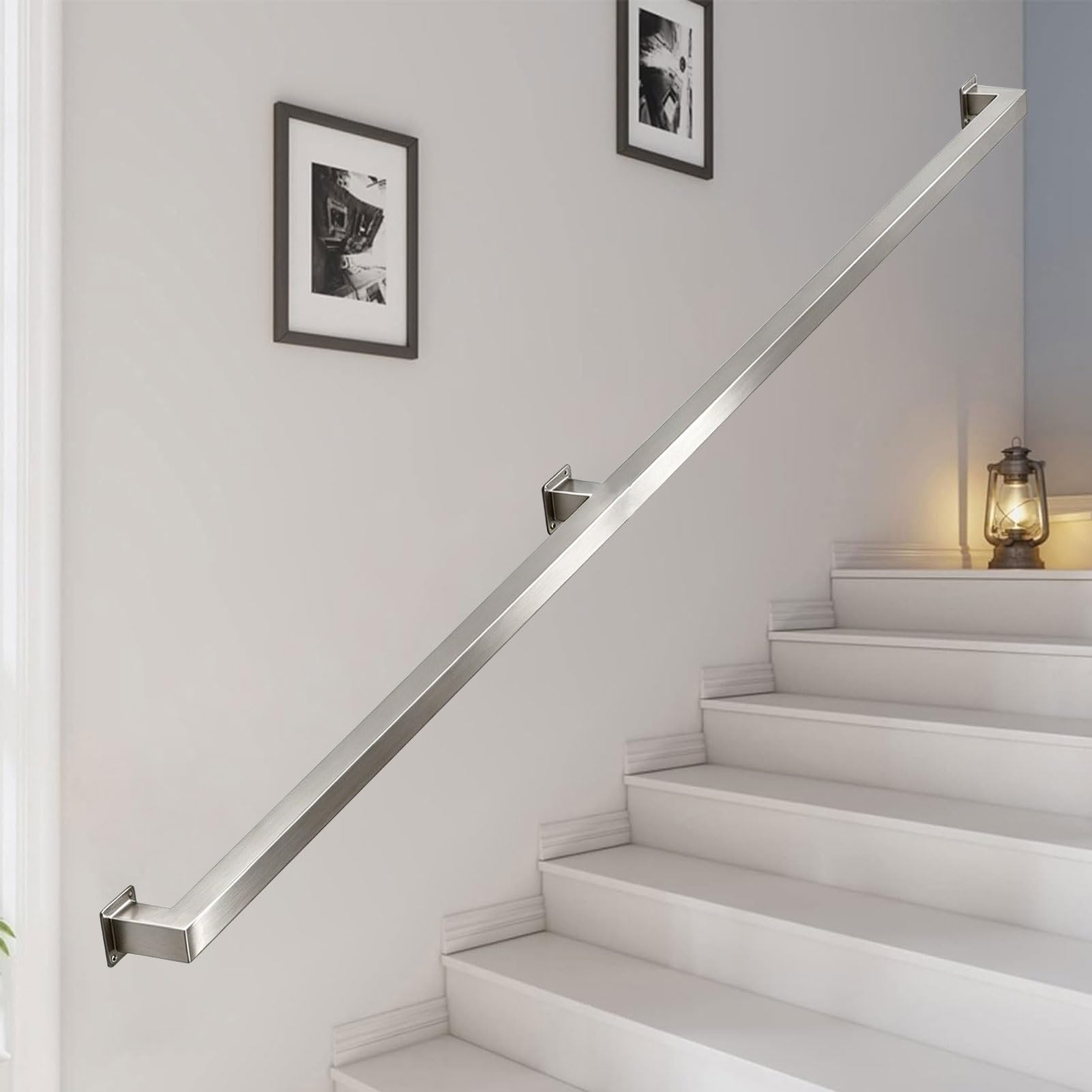 Sxbhdm One Color Modern Handrail For Stairs - Complete Kit. 30Cm-600Cm Staircase Banister Railings, Wall Mounted Stainless Steel Grab Bar Safety Support Rod(18Ft/540Cm)