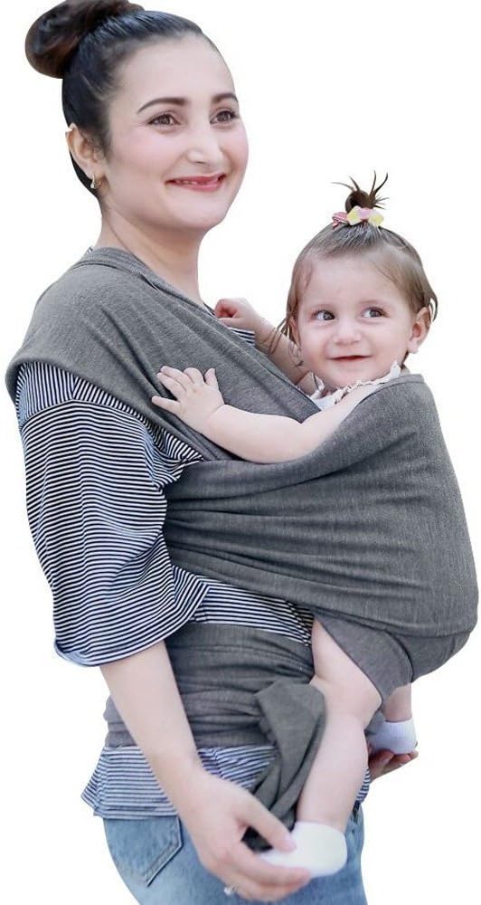 Baby Wrap Carrier SCONFID Premium Baby Sling Carrier Ideal Gift for Newborns or Infants with Breathable Soft Cotton and Spandex Suit for Breastfeeding (Black Grey)