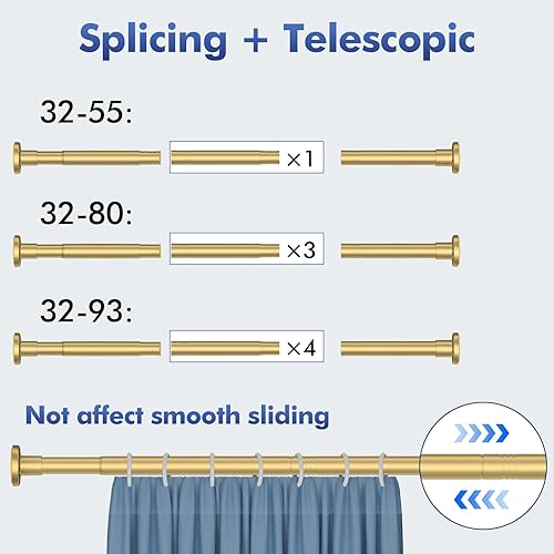 Miniatura 10 de Barra de cortina de ducha ajustable de 32 a 93 pulgadas, barra de cortina sin taladro, barra de cortina de ducha blanca, barra de cortina de ducha