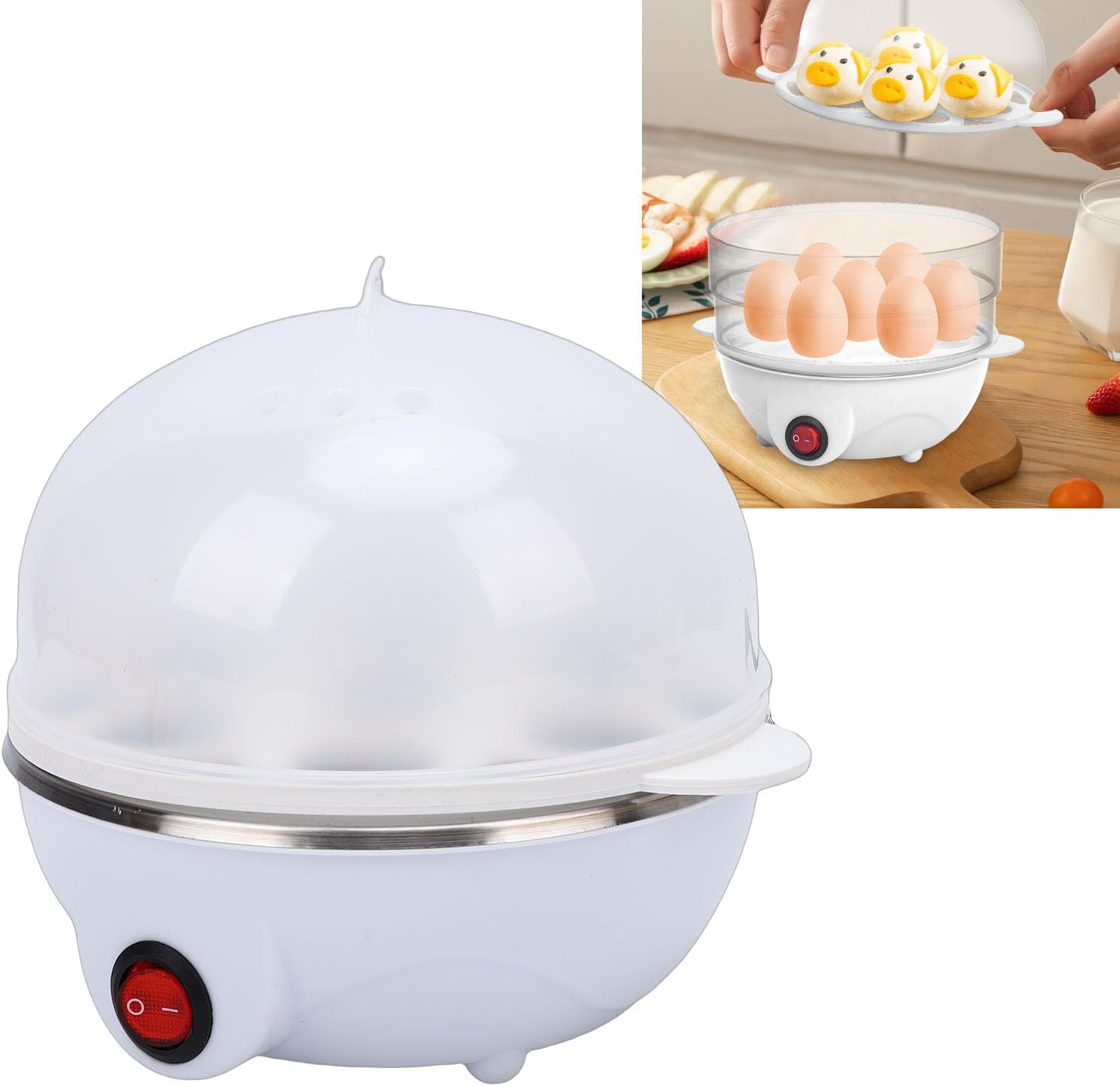 Haofy Egg Cooker Rapid 7 Egg Capacity Stainless Steel Heating Plate with Automatic One Key Start for Boiling Steaming Custards at Home (US Plug 110V)