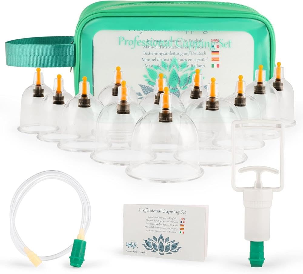 Uplife Cupping Therapy Set - Suction Cups for Body, Muscle, Neck and Back Pain Relief - Anti Cellulite Massage Hijama Kit (12 Cups – Travel Bag)