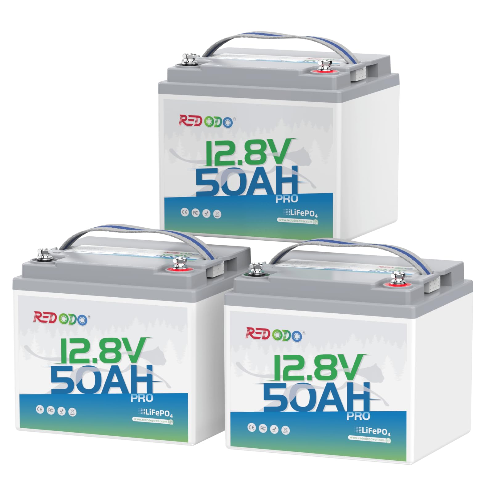 Redodo 3 Pack 12V 50Ah Trolling Motor LiFePO4 Battery, for Marine, RVs