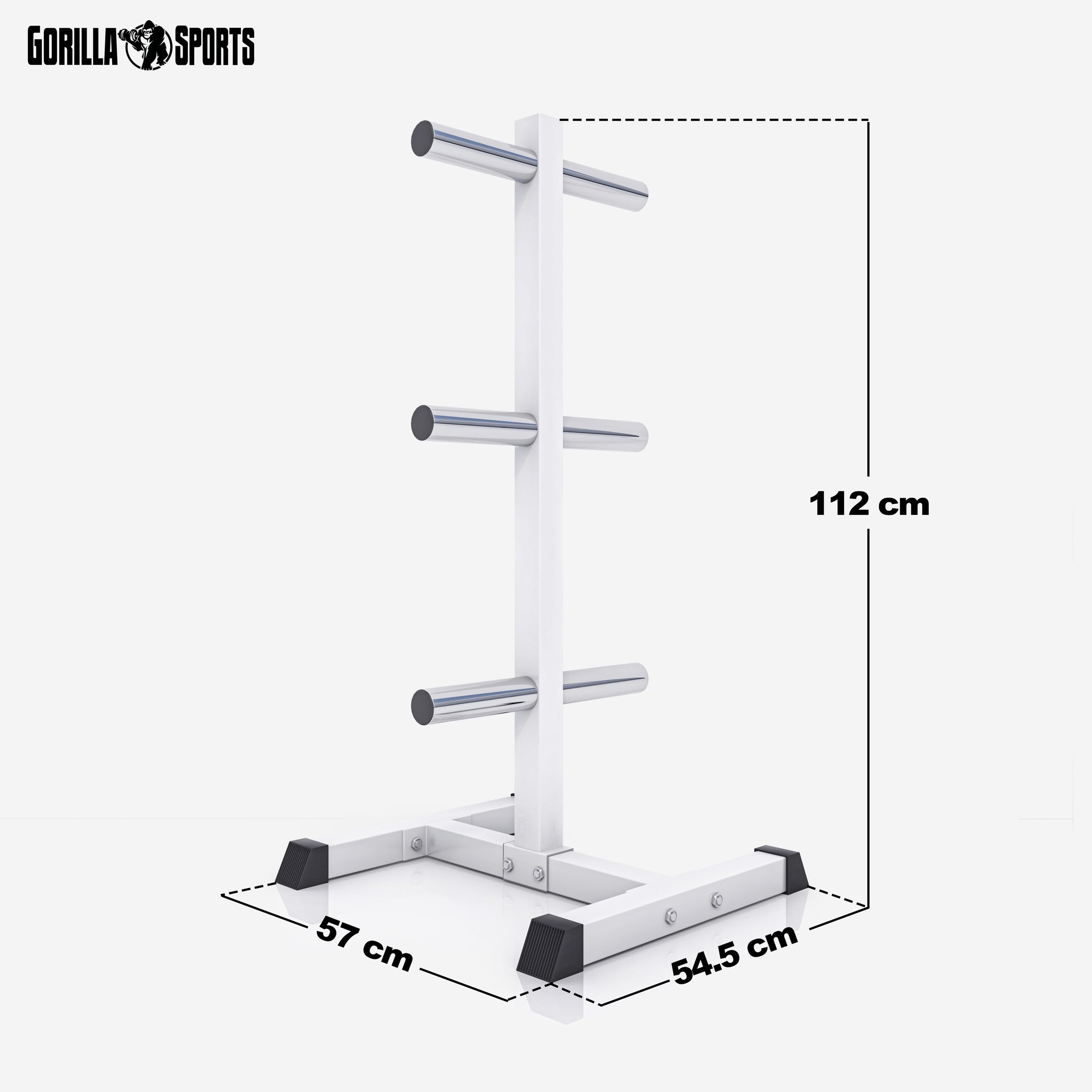 Gorilla Sports® Rastrelliera Pesi - per Dischi da 50 mm, con 6 Aste, 54,5 x 57 x 112 cm, Carico Massimo 350 kg, in Acciaio, Nero o Bianco - Supporto, Porta Pesi, Rack, Manubri, Palestra, Casa