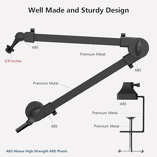 Miniatura 5 de Soporte de brazo para micrófono con conector de 5/8 pulgadas, suspensión de brazo de estudio, soporte de micrófono ajustable para HyperX/Shure SM7B