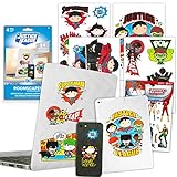 DC Shop Chibi Justice League Sticker Decal - Bundle with 14 Assorted Superhero Decals for Laptops, Cell Phones, Water Bottles and More Plus Stickers (Superman Wonder Woman Batman Decals)