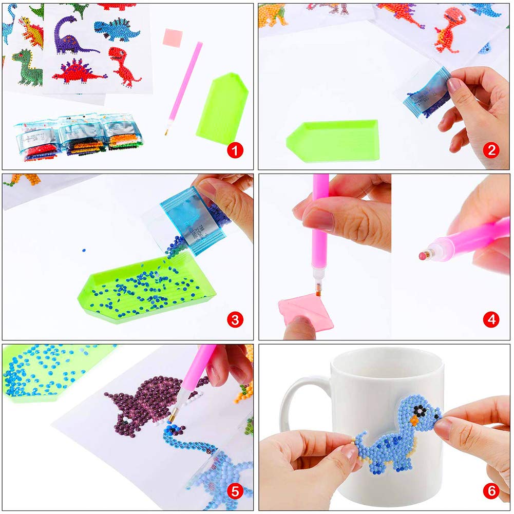 Kit Diamond Painting 18 Pezzi Dinosauri - 5D Adesivi Con Diamantini Per Decorazioni Fai Da Te - Foto 7