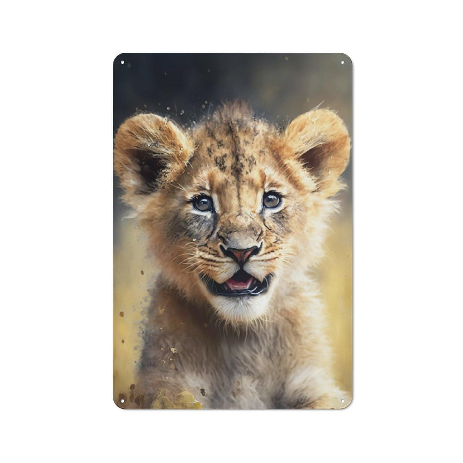 Junmoney Lion Watersketch Metal Wall Sign 30X20cm Featuring For Workshop Wall, Suited To Metal Sign Collectors