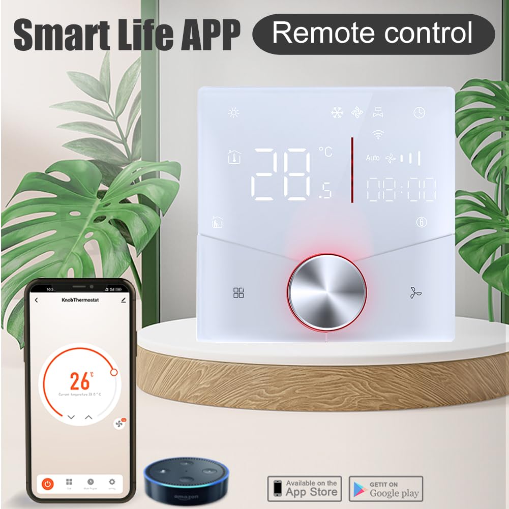 Termostato Inteligente WiFi 4 Tubos para Aire Acondicionado Fan Coil con Conexión WiFi para Soporte de Voz Inteligente Termostato Controlador (4 Tubos)