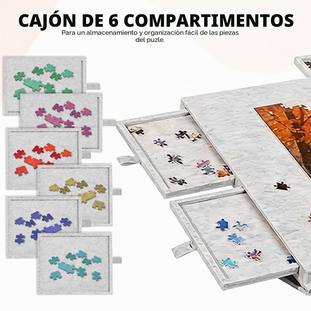 Mesa de Rompecabezas con 6 Cajones, Mesa de Rompecabezas de 1000 Piezas, Soporte y Funda 2 en 1, Mesa de Rompecabezas de Fieltro Ultraligera, Mesa de Rompecabezas Portátil que Puede Acomodar hasta