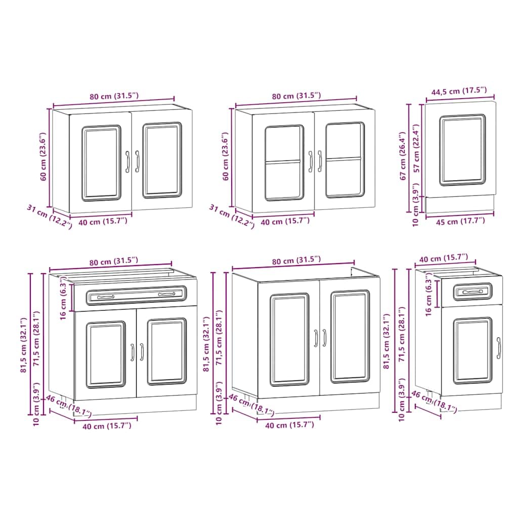 vidaXL 7-TLG. Küchenschrank-Set Kalmar Betongrau Holzwerkstoff, Küchenzeile Einbauküche, Schrank-Set, Unterschrank, Küchenschrank, Hängeschrank