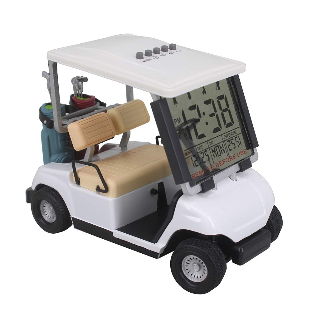 Mini reloj de carrito de golf para aficionados al golf, diseño de carrera, ideal como regalo para golfistas, carreras, regalos de golf (color blanco)
