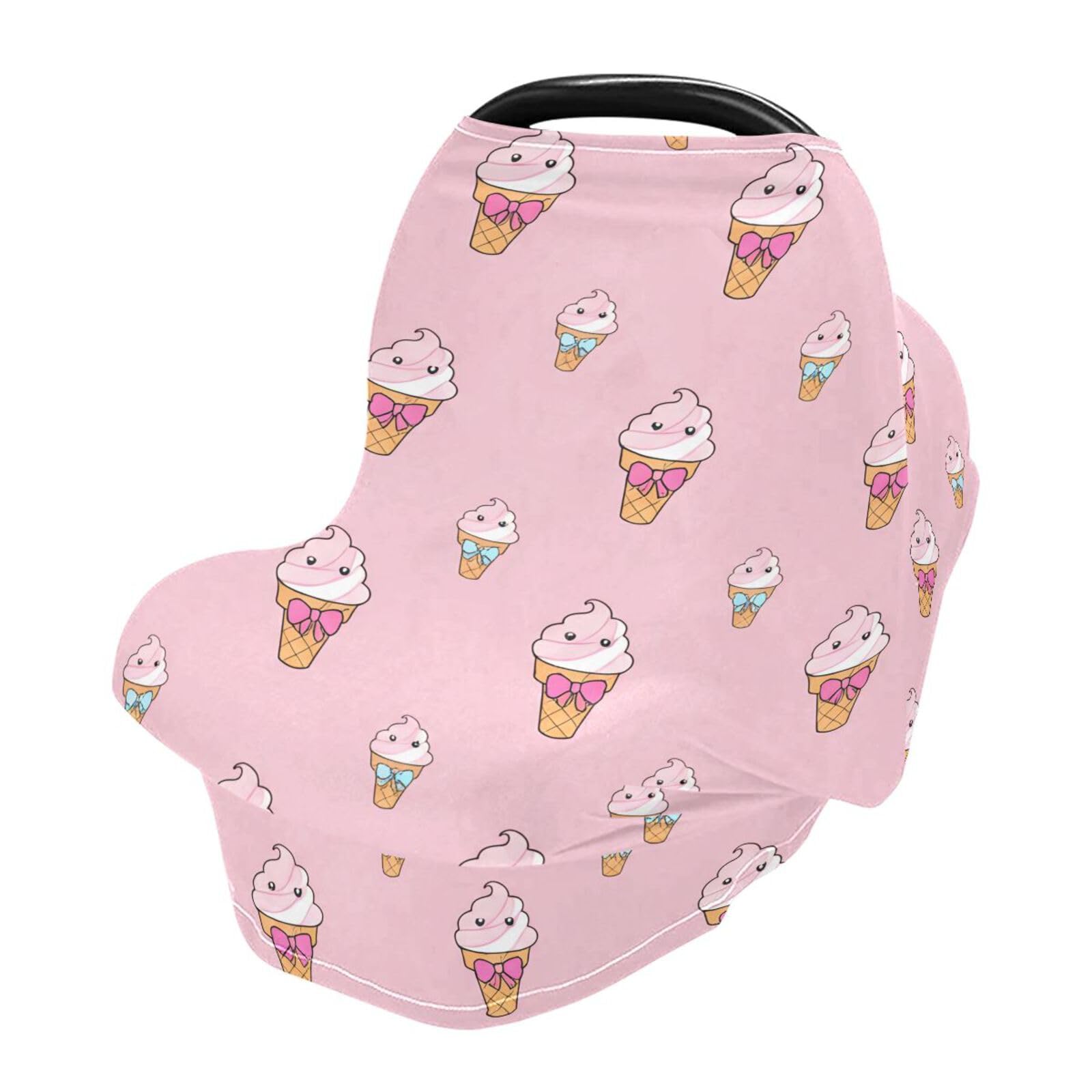 Bulletgxll Cute Ice Cream Car Seat Covers for Babies Breathable Nursing Breastfeeding Cover Multi-Use Infant Carseat Canopy and Stroller Cover for Boys Girls