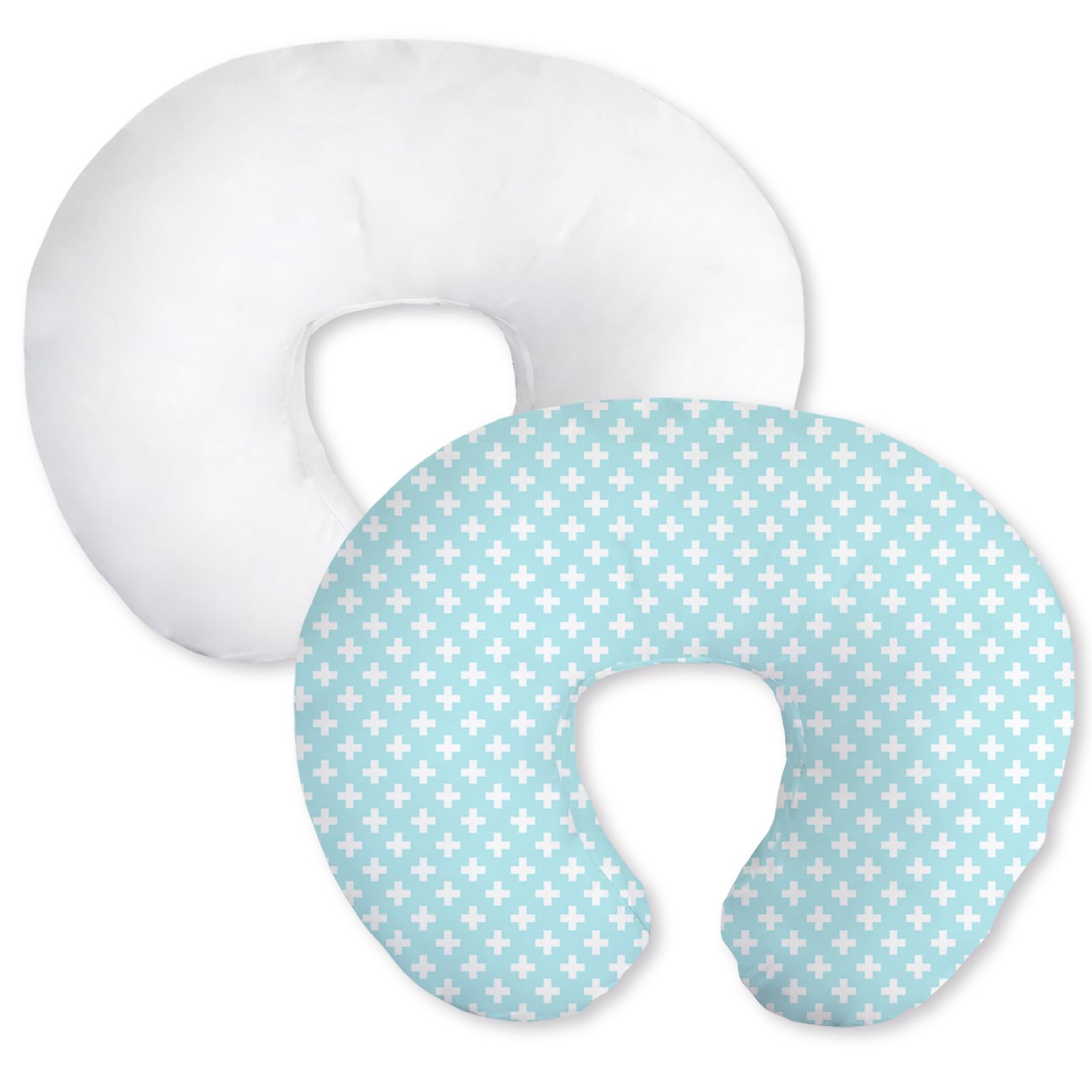 Little Grape Land Cotton Nursing Pillow Covers 2 Pack, Soft &amp; Breathable Removable Breastfeeding Pillows Covers for Feeding Pillows, Nursing Pillow Slipcover for Baby Girls Boys, (Aqua &amp; White)
