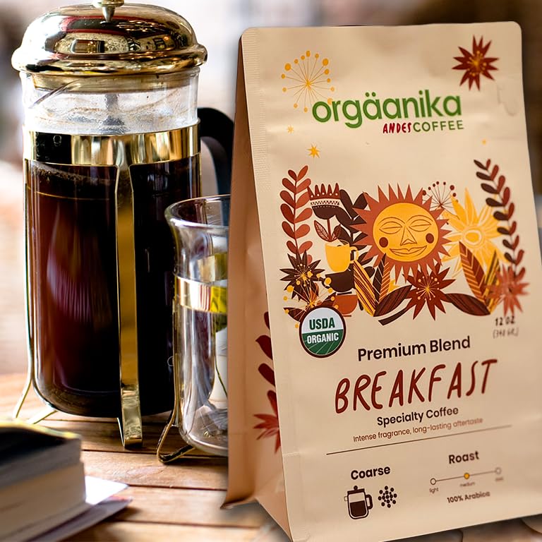 Miniatura 6 de Orgaanika Andes Breakfast  Mezcla de café gourmet  Molido grueso  Tostado medio  Especialidad orgánica  Lo mejor para prensa francesa y café frío