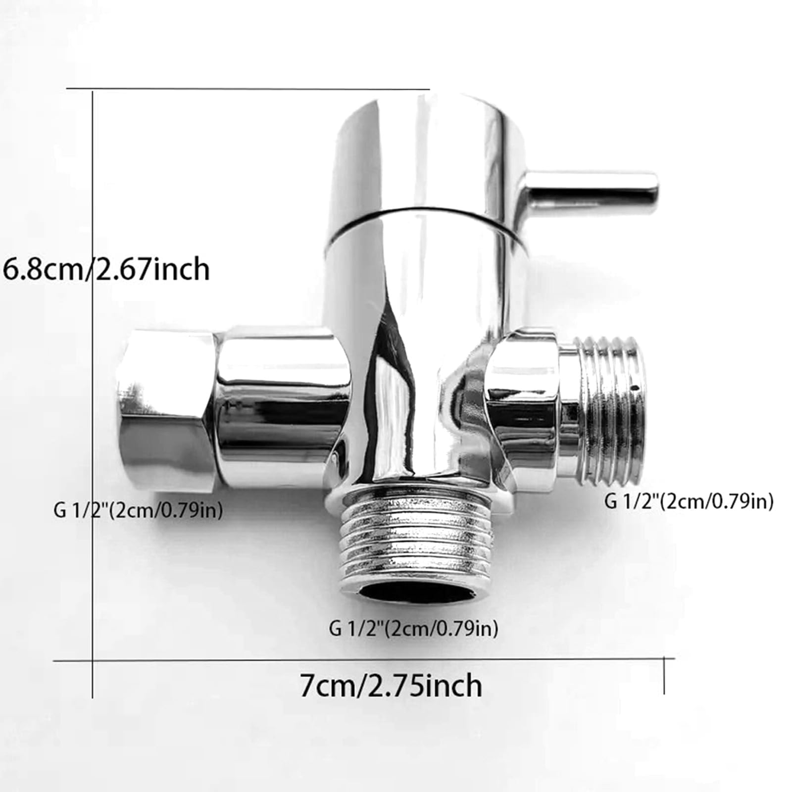 G1/2" Shower Diverter Valve, 3-Way Shower Splitter with Rubber Seal, Chrome-Plated Replacement Valve for Shower Systems - Image 2
