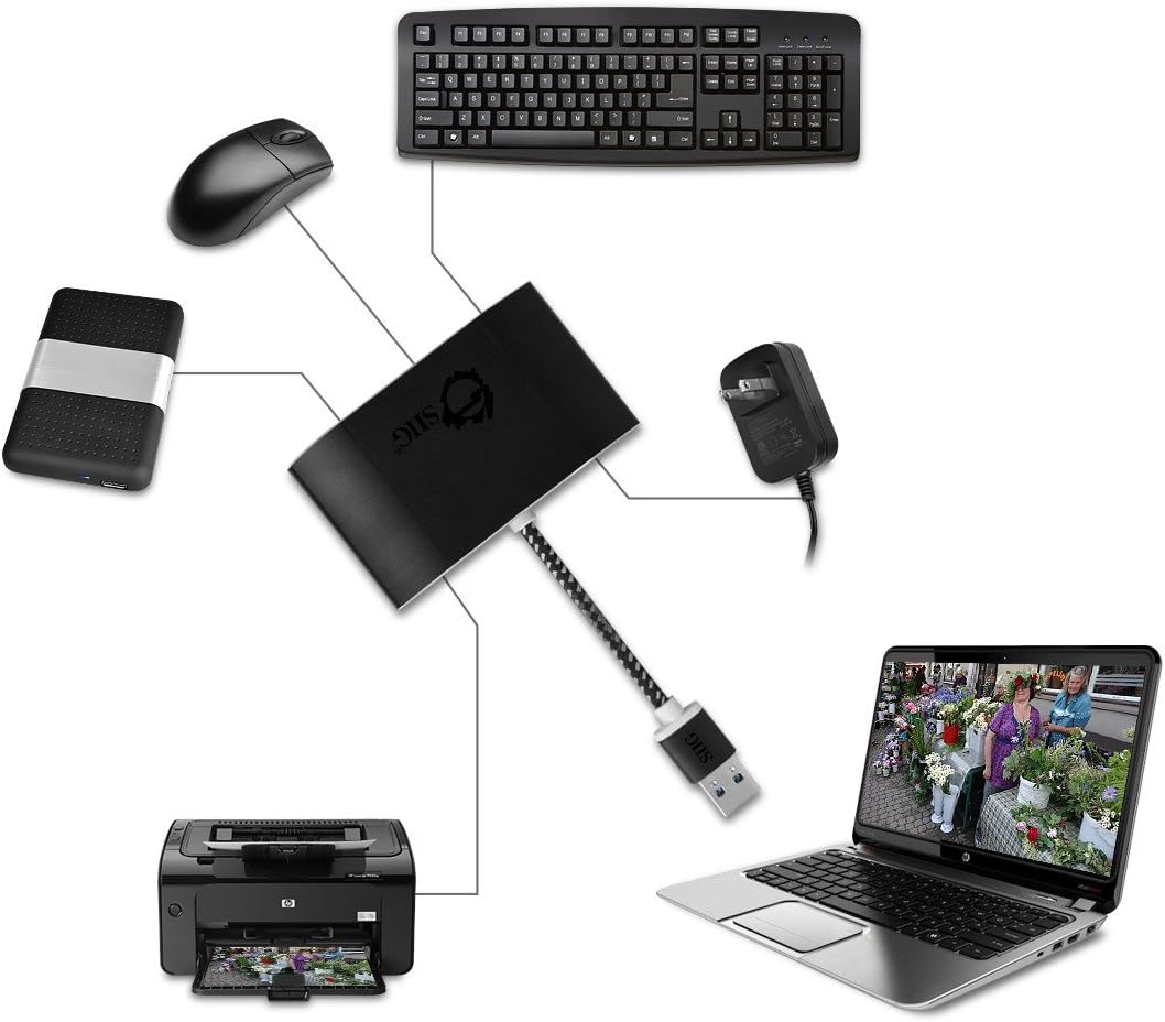 SIIG SuperSpeed 4 Port USB 3.0 Hub With 5V Power Adapter and Woven Braided USB - Powered Hub & Port Adapter