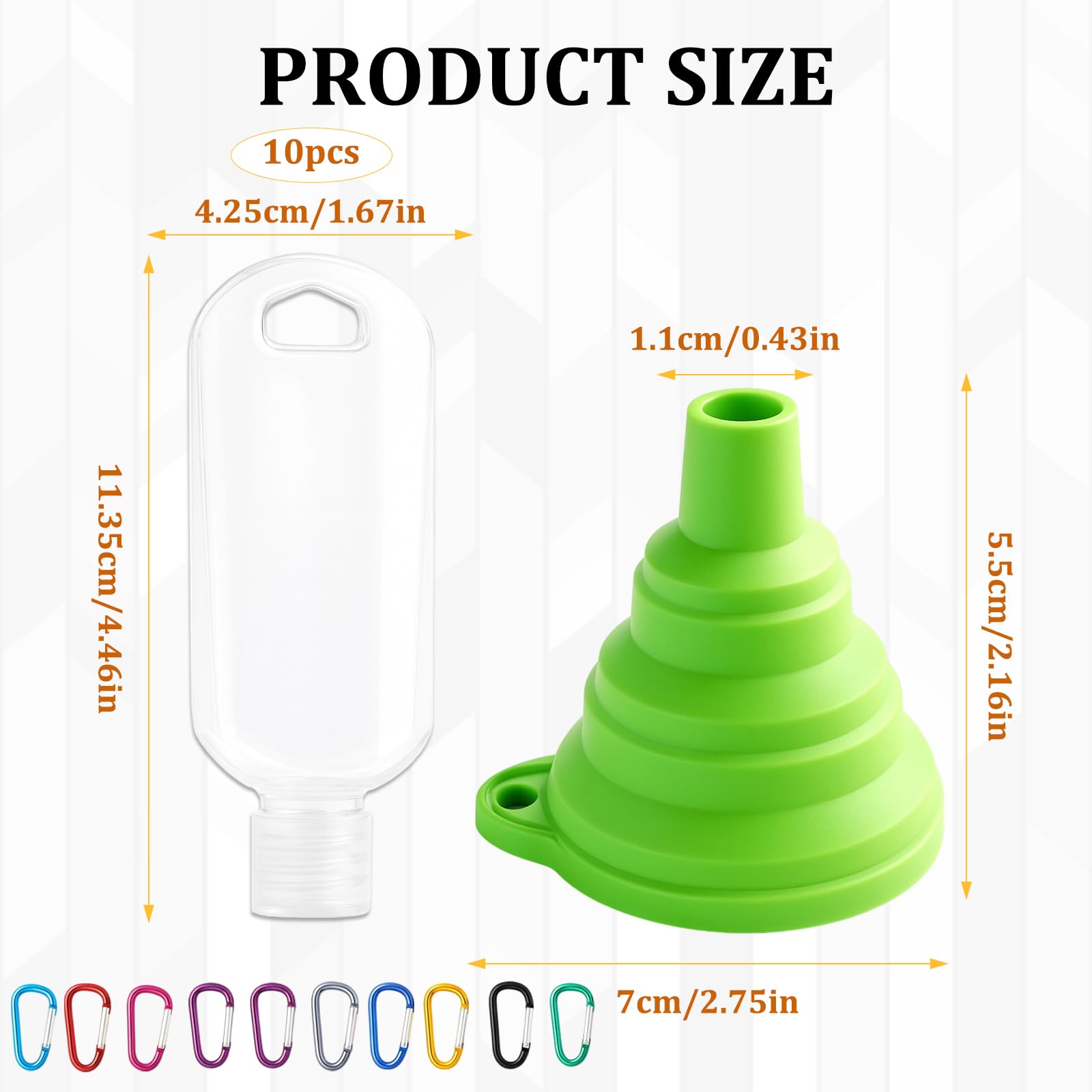 GZGRYTRC Hand Sanitiser with Clip, 10 Pack 50 ml Leak-Proof Squeeze Bottles with Folding Funnel - Image 2