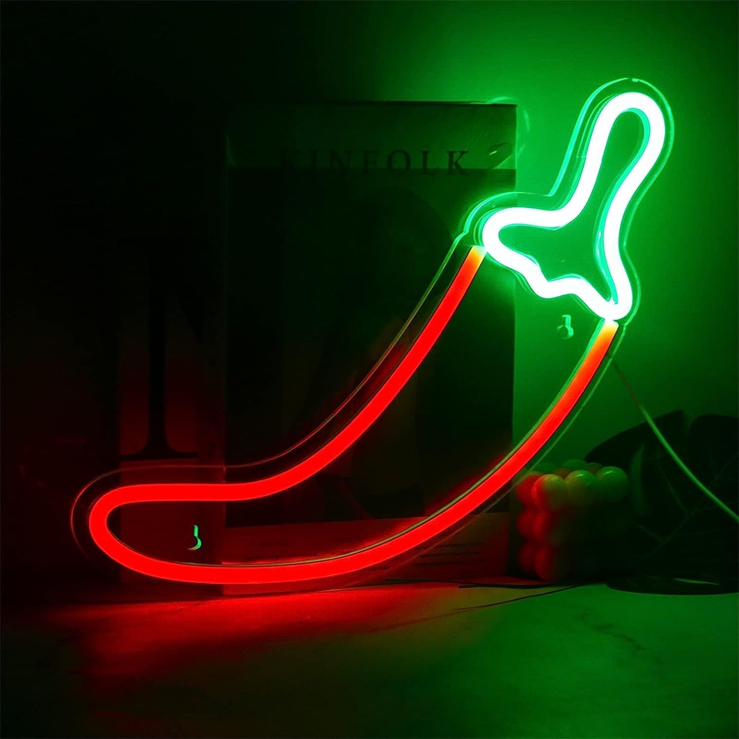 XKLWS Red Chili Customizable LED Neon Sign, USB Powered Restaurant Vegetable Shop Decoration Lighting, 33X30cm
