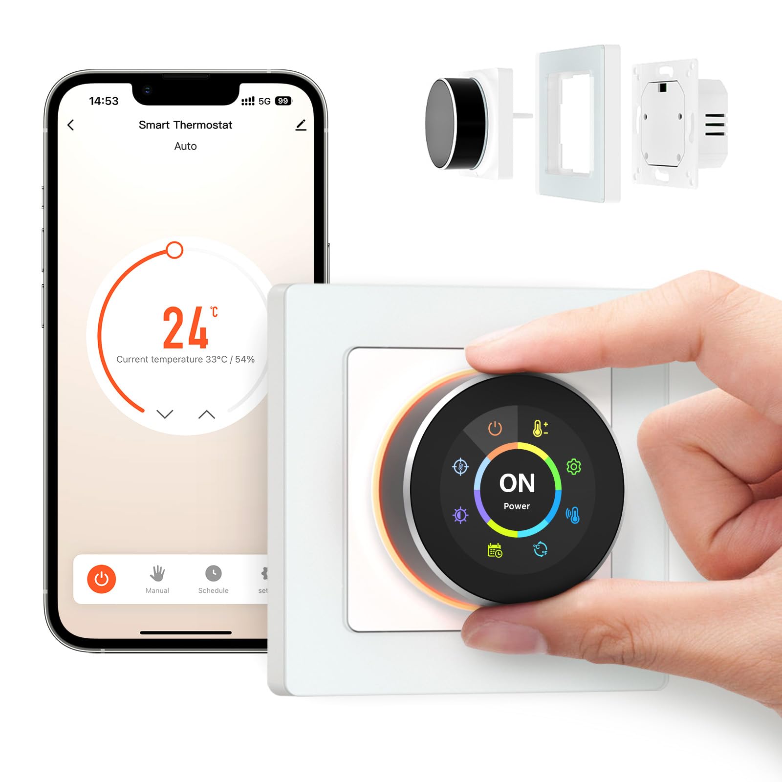 MIUCDA Termostato intelligente con pulsante WiFi per riscaldamento a pavimento, 55 x 55 cm, compatibile con Alexa, Google Assistant