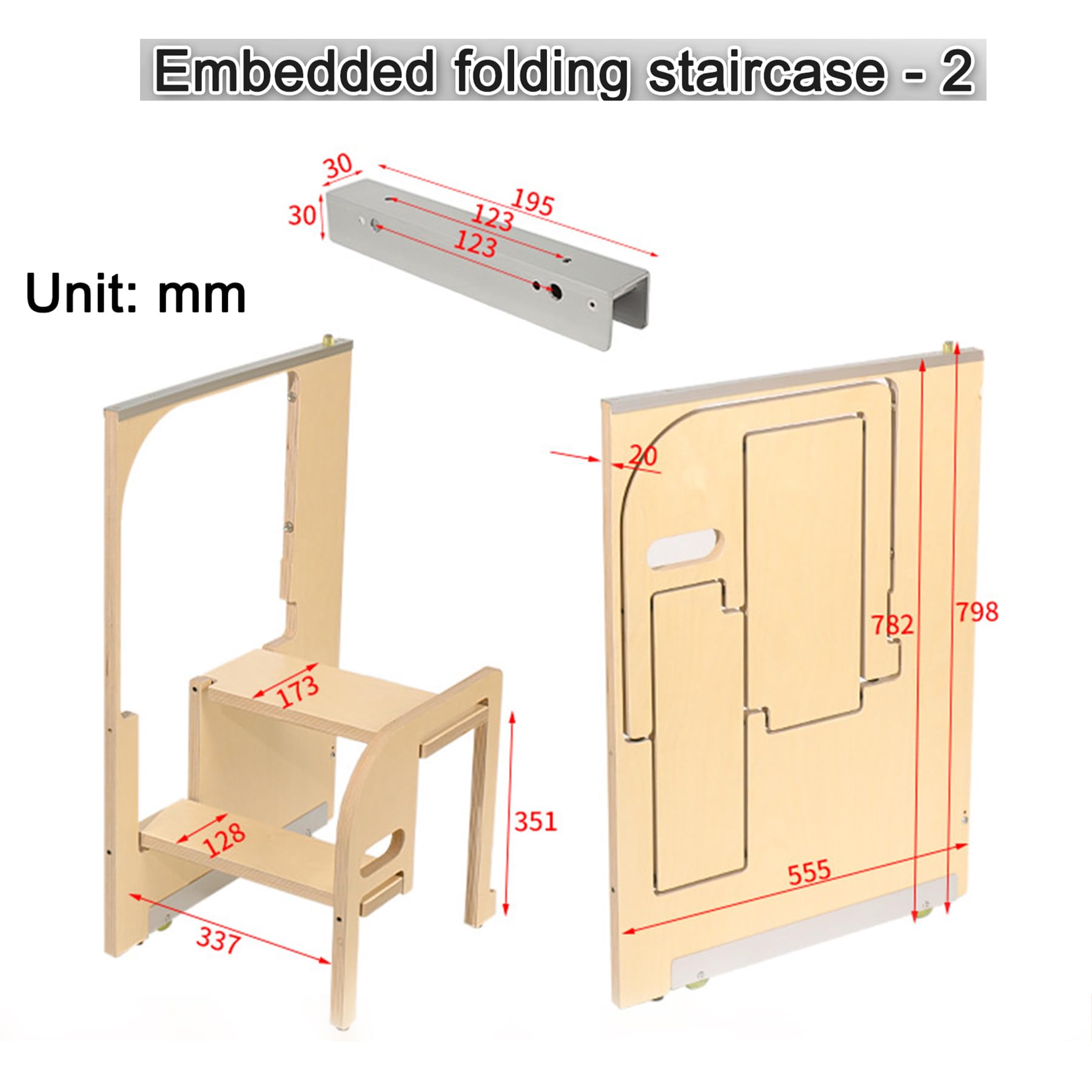 Sgabello a gradini in legno per adulti, scala pieghevole in 2 fasi con slot di stoccaggio nascosto, design destro sinistro universale, aiutante di risparmio di spazio resistente per l'armadio da cucin