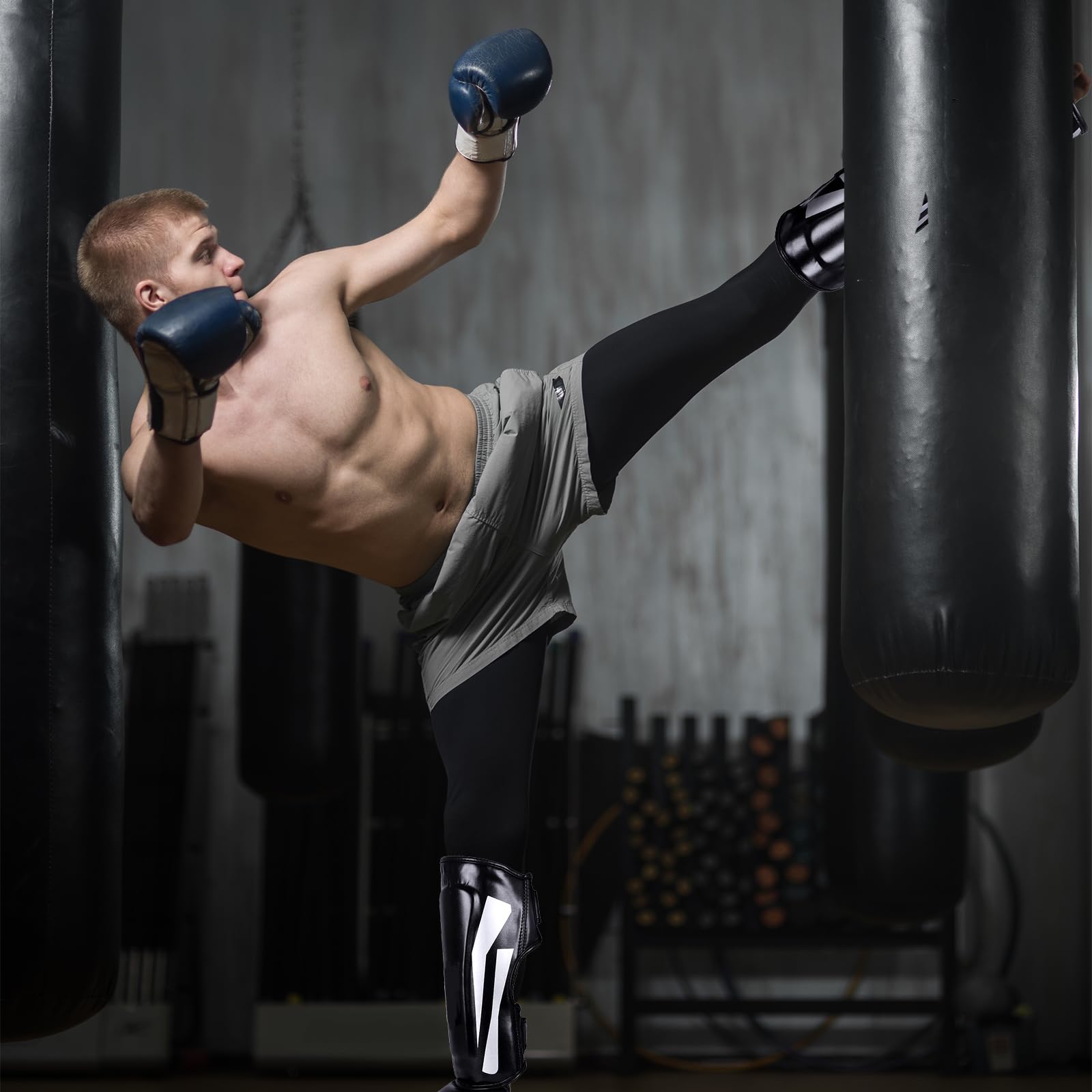 Schienbeinschoner, Profi Schienbeinschoner Extra Dick Verstellbare Beinschützer mit Ristschutz Kickboxen Schienbeinschützer Thaiboxen Kampfsport Spannschützer Kampfsport Trainingsausrüstung