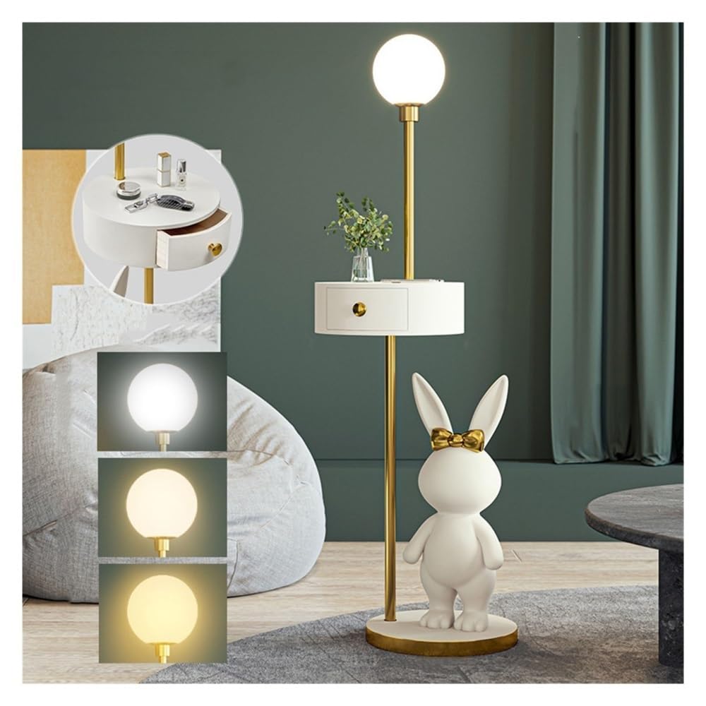 Jian1004 Floor Lamp, Modern Wooden Floor Lamp with End Table & Drawer for Bedroom, Living Room(White)