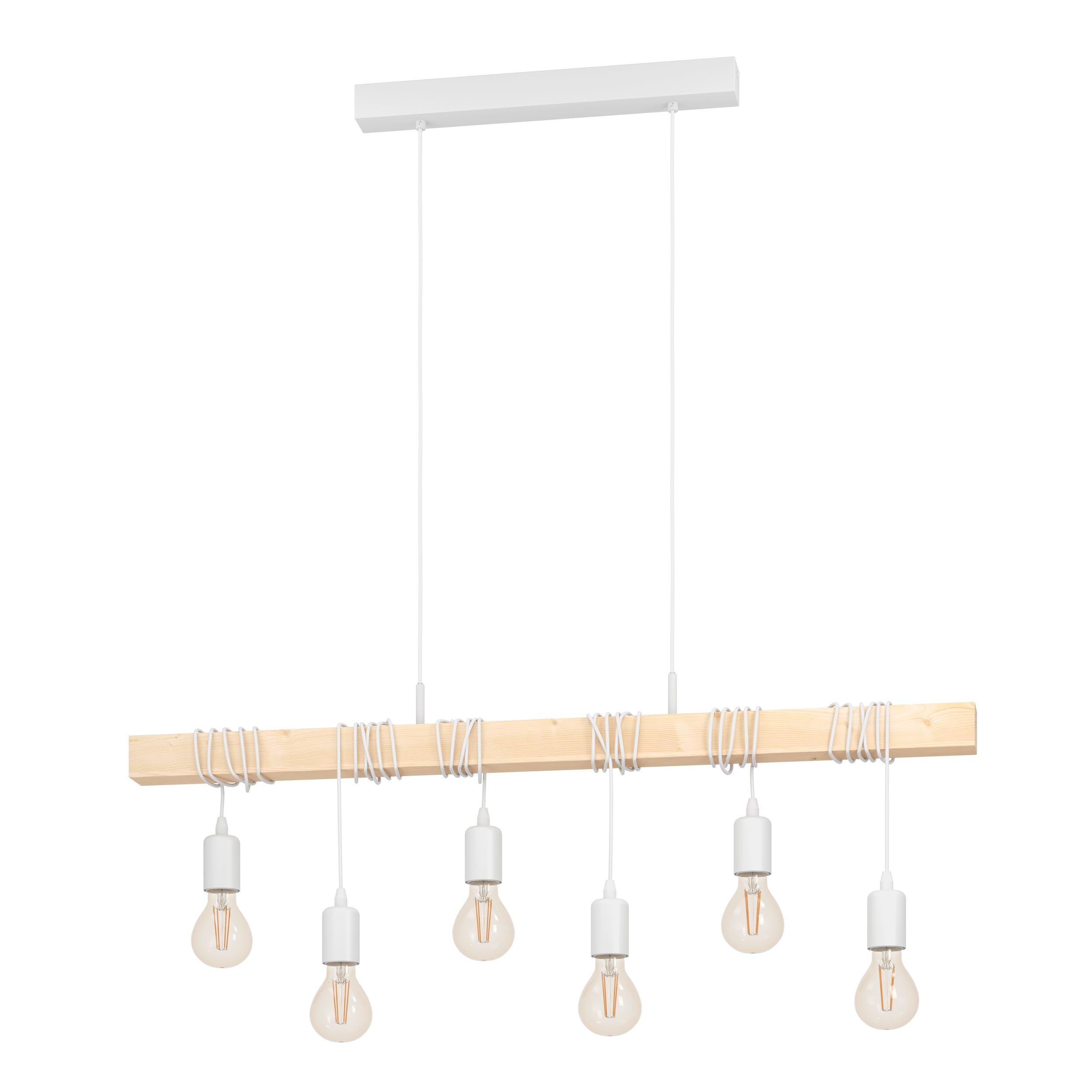 Eglo White Townshend Six Lamp Wooden Bar Pendant With Detailing