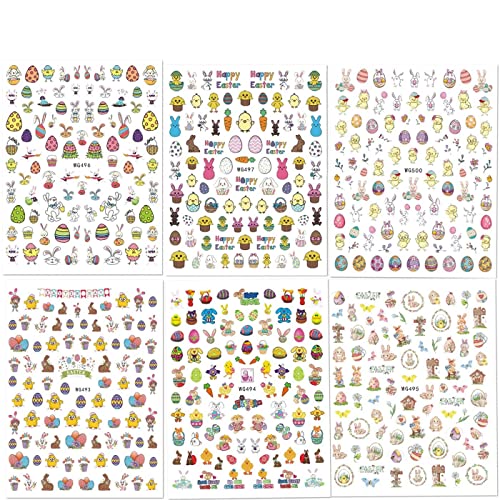 Easter Nail Art Stickers Decals, 3D Self-Adhesive Cartoon Bunny Egg Chicken Nail Decals For Women Girls Easter Day Diy Nail Decoration 6 Sheets #TOP6