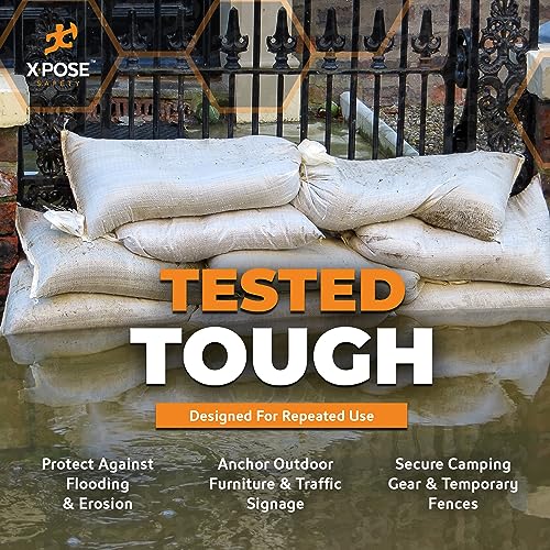 Image of Xpose Safety Heavy Duty Sand Bags with Tie Strings - Empty Woven Polypropylene Sandbags for Hurricane Flood Protection, 50 lb Capacity, 14 inch x 26 inch, White, Pack of 1000