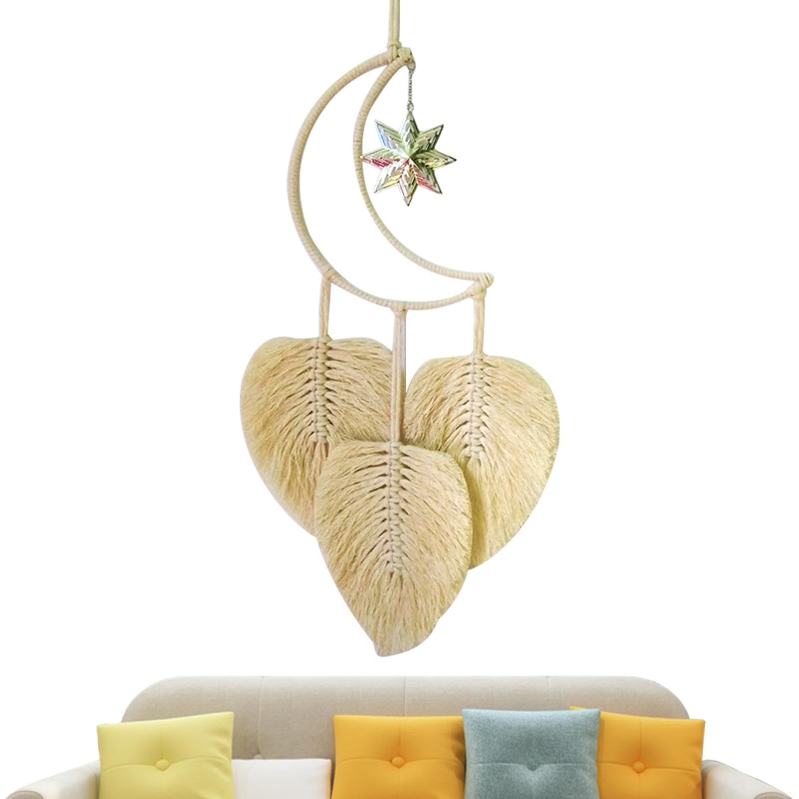 Geruwam Macrame Woven Wall | Macrame Wall Hanging Tapestry With Leaves And Beads,Home Decor, Wall Art Decorations Feather Leaf Handmade