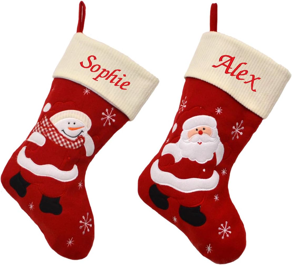 D3 Personalised Embroidered Xmas Stocking Luxury Ivory Sack Santa Deluxe Christmas (Santa)