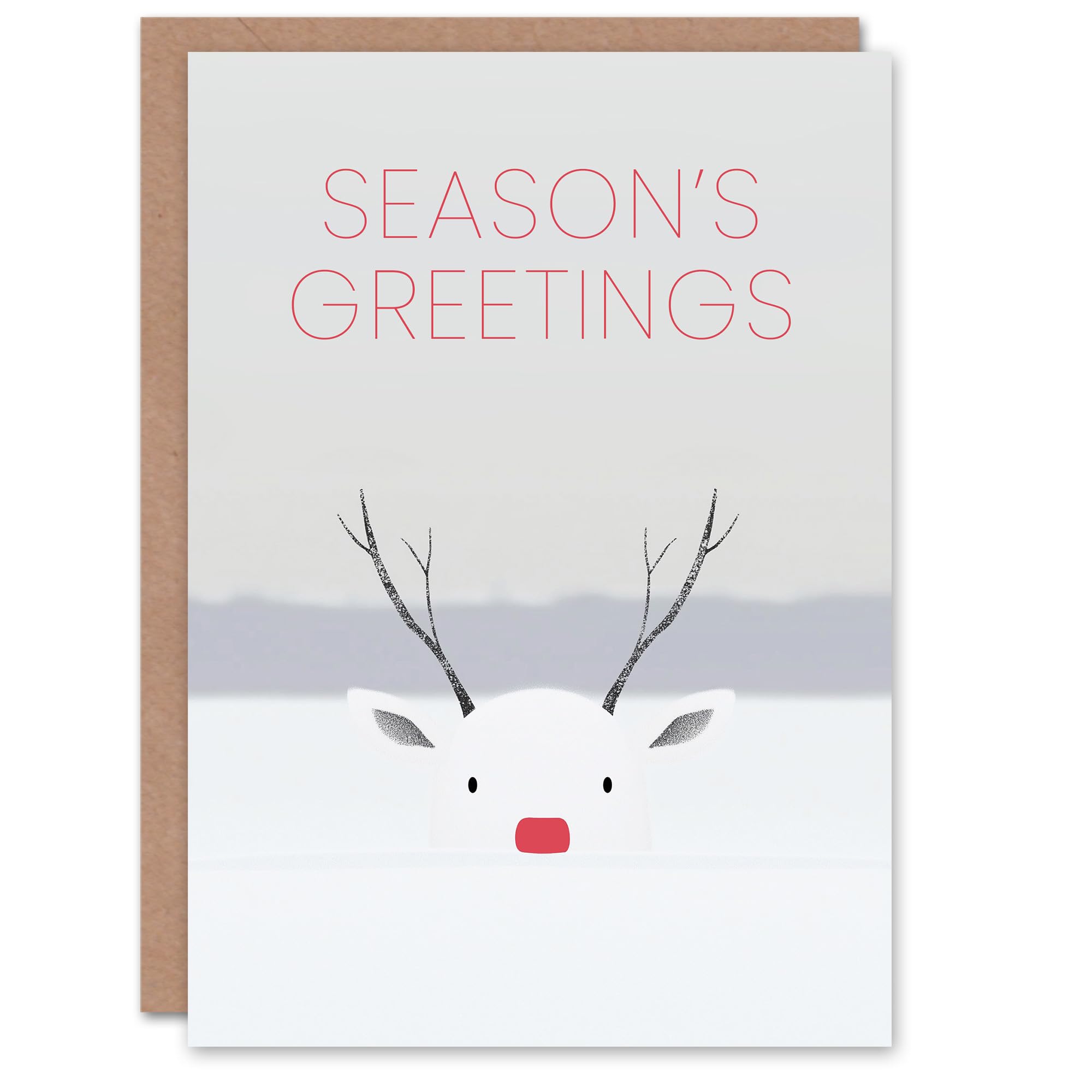 Artery8 Rudolph Red Nose Reindeer In Snow Bright Modern Blank For Him Or Her Art Christmas Card