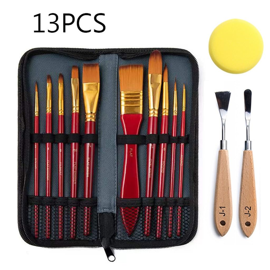 Bolsa de Almacenamiento con Esponja para Relleno de Lienzo para Pintura al óleo, 13 Pinceles de Forma Especial, D-13 Piezas,D-13 pcs