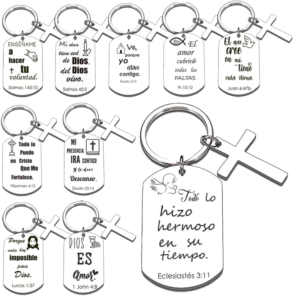 1step2dream Spanish Christian Keychain Bulk Set - 10 Pack Catholic Religious Gifts